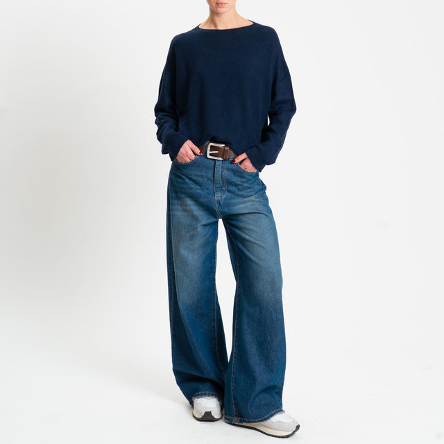 Zeroassoluto-Maglia soft hand girocollo bordi a coste - blu