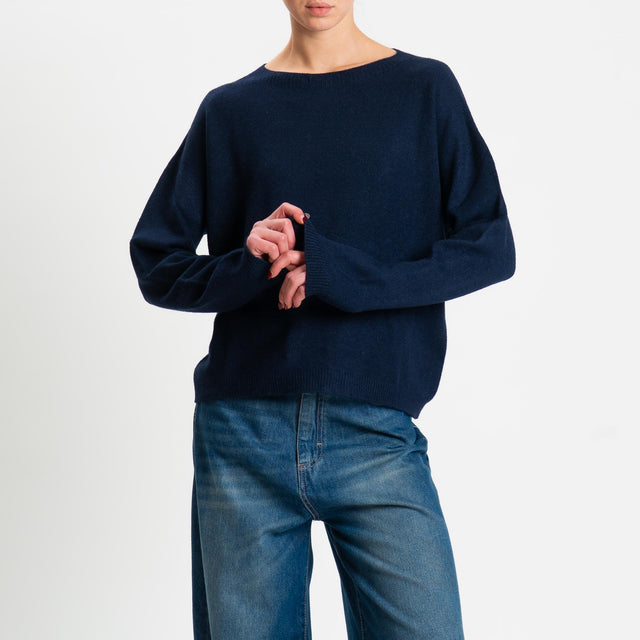 Zeroassoluto-Maglia soft hand girocollo bordi a coste - blu