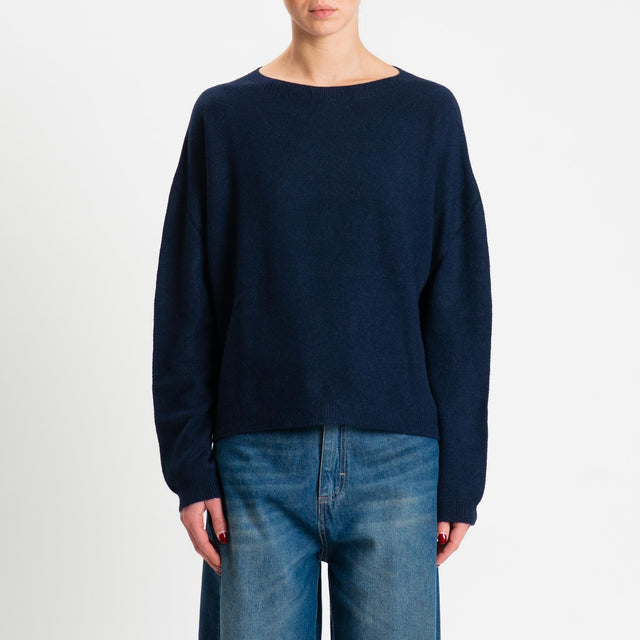 Zeroassoluto-Maglia soft hand girocollo bordi a coste - blu