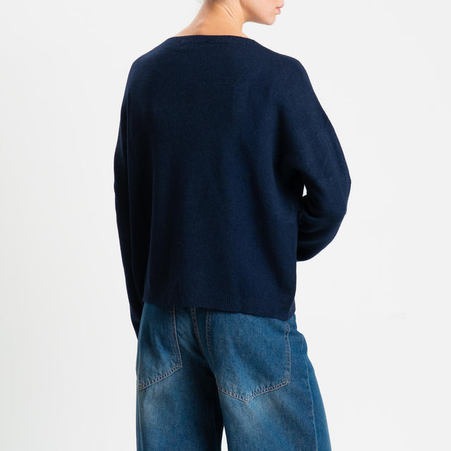 Zeroassoluto-Maglia soft hand girocollo bordi a coste - blu