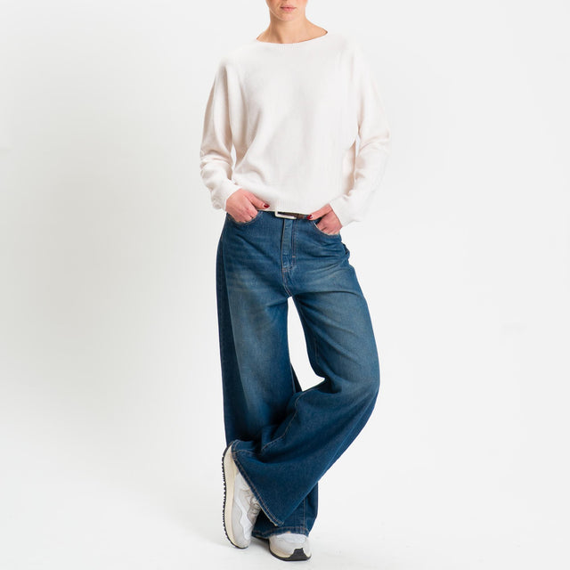 Zeroassoluto-Maglia soft hand girocollo bordi a coste - burro