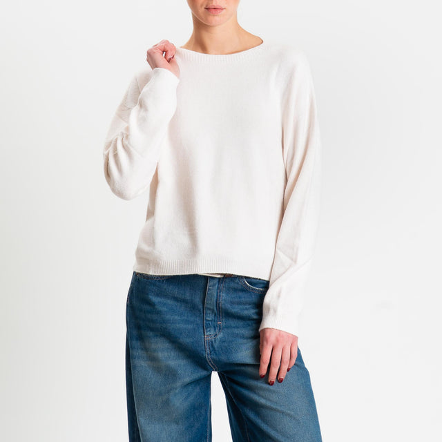 Zeroassoluto-Maglia soft hand girocollo bordi a coste - burro