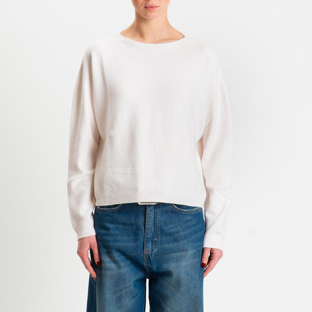 Zeroassoluto-Maglia soft hand girocollo bordi a coste - burro