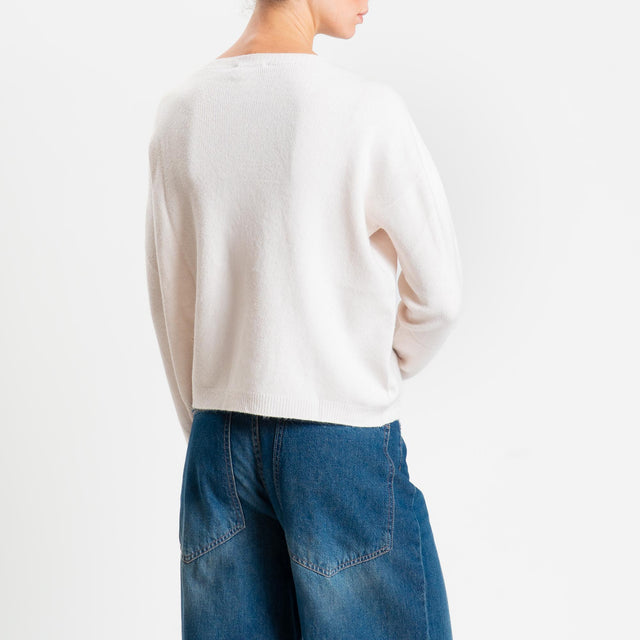 Zeroassoluto-Maglia soft hand girocollo bordi a coste - burro