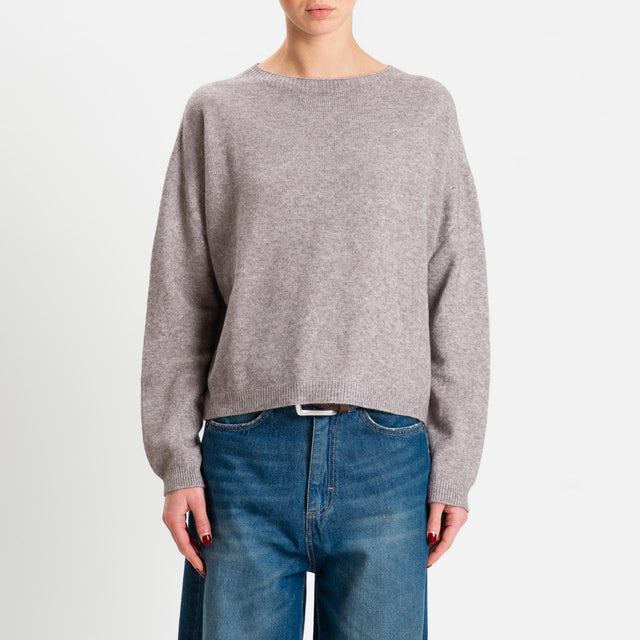 Zeroassoluto-Maglia soft hand girocollo bordi a coste - taupe