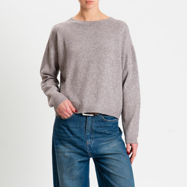 Zeroassoluto-Maglia soft hand girocollo bordi a coste - taupe