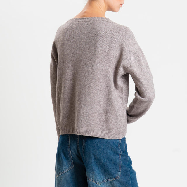 Zeroassoluto-Maglia soft hand girocollo bordi a coste - taupe