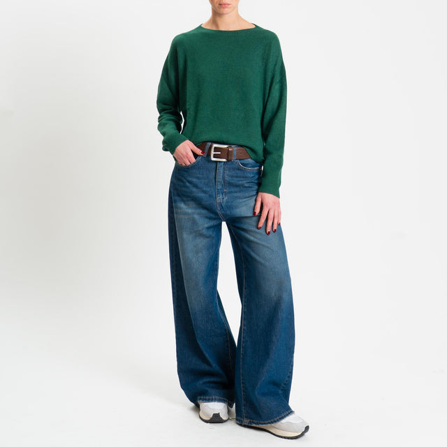 Zeroassoluto-Maglia soft hand girocollo bordi a coste - verde