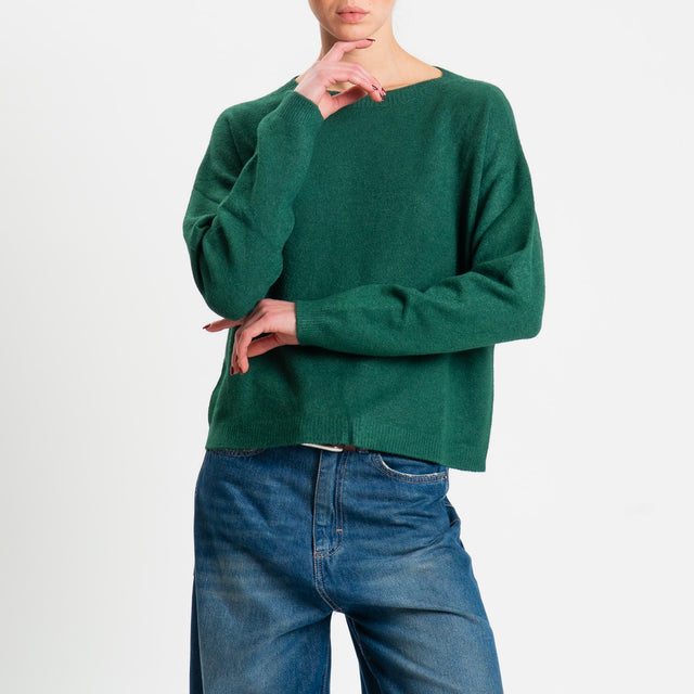 Zeroassoluto-Maglia soft hand girocollo bordi a coste - verde