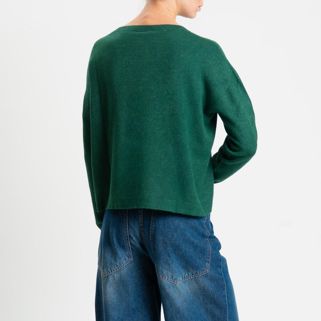 Zeroassoluto-Maglia soft hand girocollo bordi a coste - verde