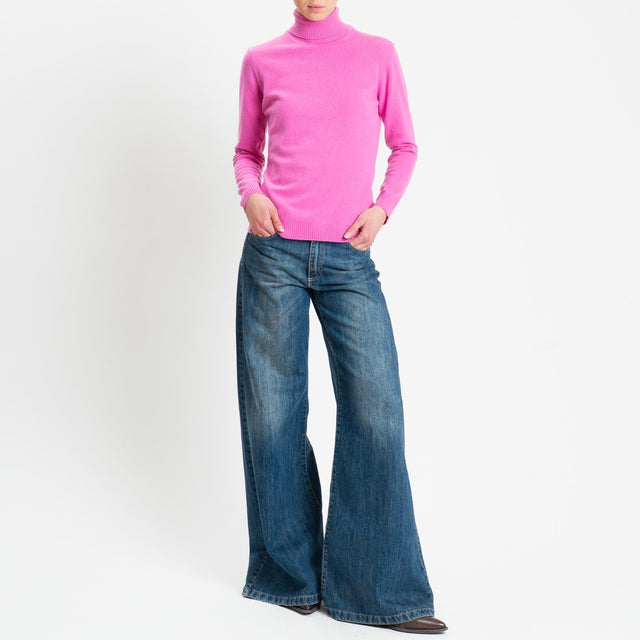 Zeroassoluto-Maglia misto cashmere collo alto bordi a coste - bubble