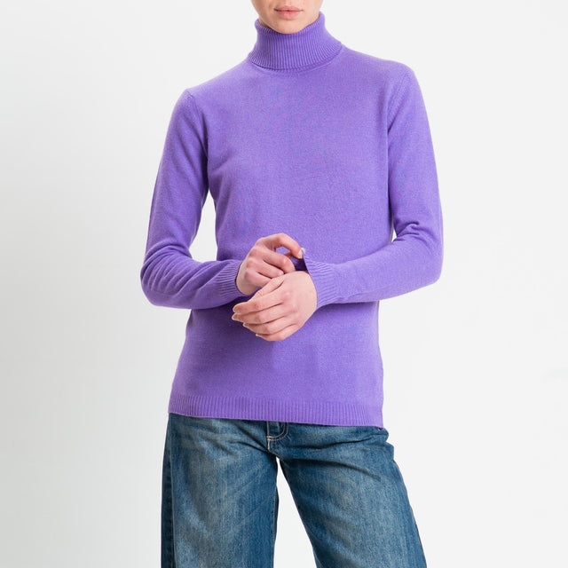 Zeroassoluto-Maglia misto cashmere collo alto bordi a coste - glicine