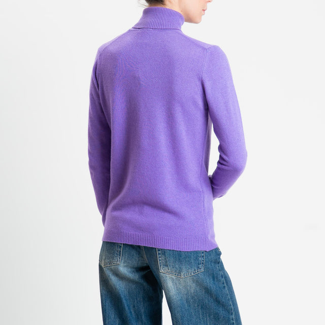 Zeroassoluto-Maglia misto cashmere collo alto bordi a coste - glicine