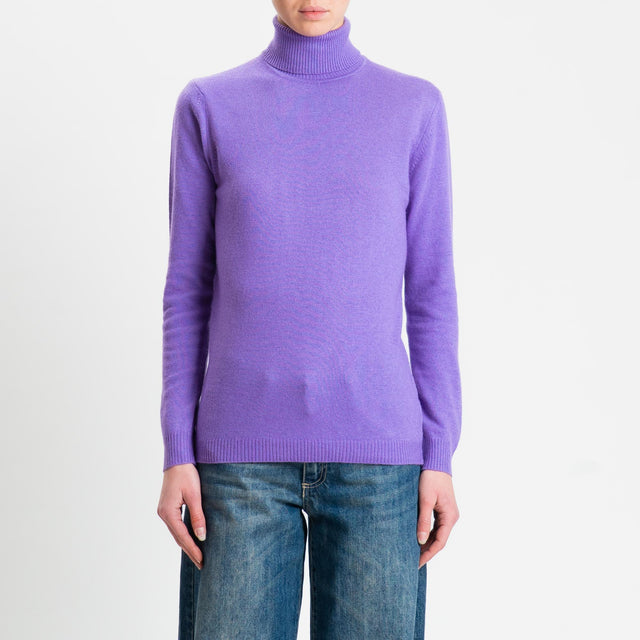 Zeroassoluto-Maglia misto cashmere collo alto bordi a coste - glicine