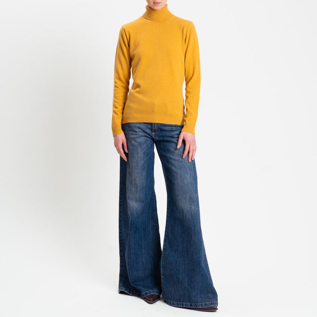 Zeroassoluto-Maglia misto cashmere collo alto bordi a coste - ocra