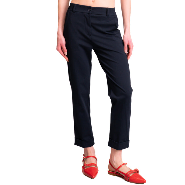 Pantalón Zeroassoluto-BONNY con espalda elástica y dobladillo de punto milanés en el bajo - azul
