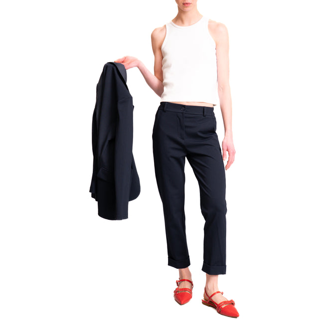 Pantalón Zeroassoluto-BONNY con espalda elástica y dobladillo de punto milanés en el bajo - azul