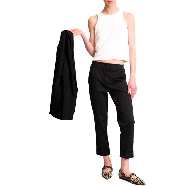 Pantalón Zeroassoluto-BONNY con espalda elástica y dobladillo de punto milanés en la parte inferior - negro