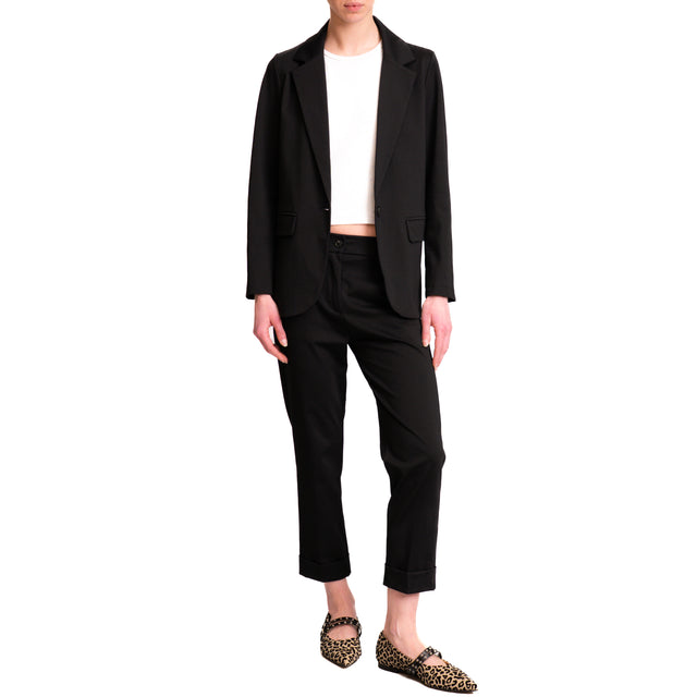 Pantalón Zeroassoluto-BONNY con espalda elástica y dobladillo de punto milanés en la parte inferior - negro