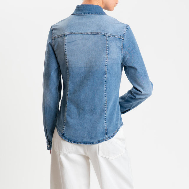 Zeroassoluto-Slim fit stretch denim shirt - denim