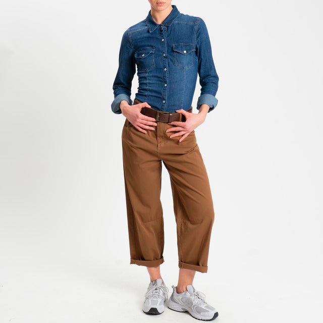 Camisa Zeroassoluto-CAMILLA slim fit de lona vaquera ligera y elástica - denim oscuro