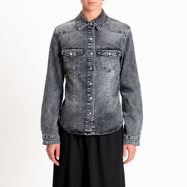 Zeroassoluto-Camicia slim fit tela denim elasticiz - denim nero