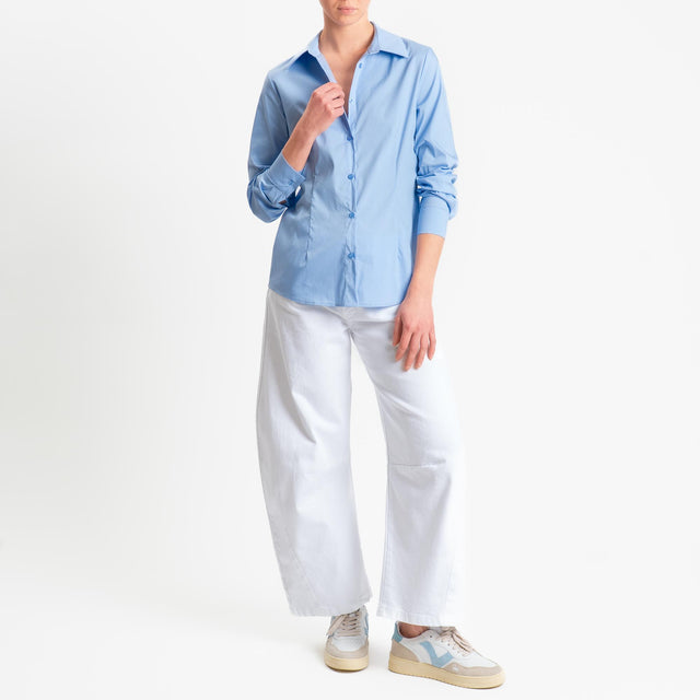 Zeroassoluto-Camicia slim fit cotone elasticizzato - celeste