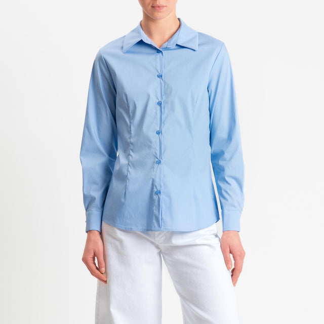 Zeroassoluto-Camicia slim fit cotone elasticizzato - celeste
