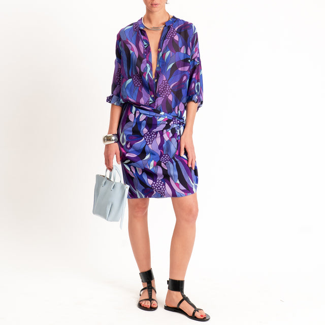 Zeroassoluto-Camicia MARA mussola fantasia optical - viola/acqua/lilla
