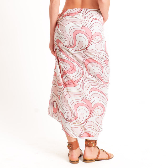 Zeroassoluto-Gonna pareo fantasia optical - latte/rosa/blush