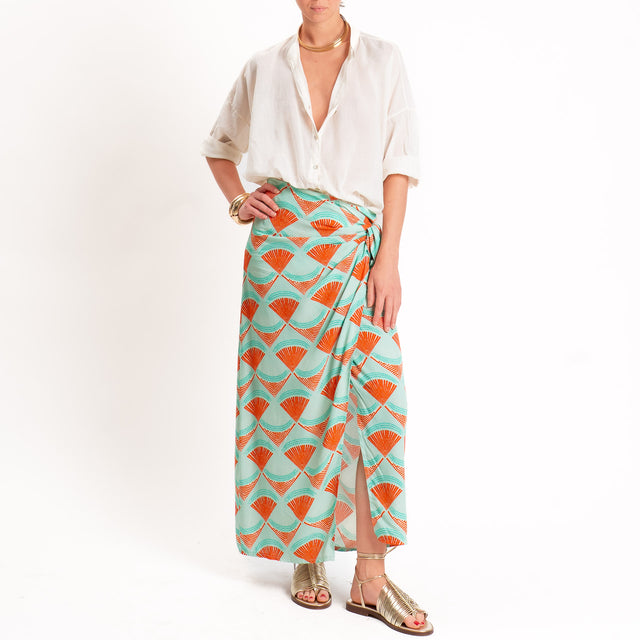 Zeroassoluto-Gonna fantasia - ventagli acqua/orange