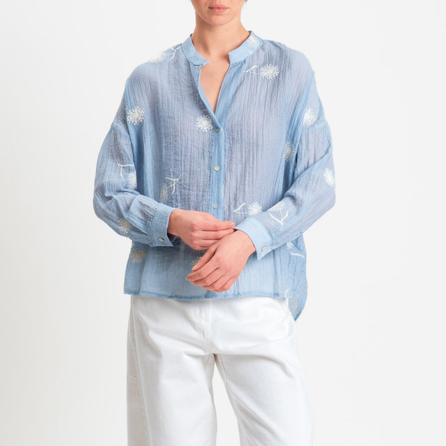 Zeroassoluto-Camicia CHARLY mussola goffrata lyocell - sky
