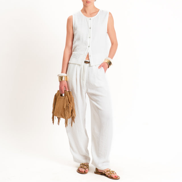 Zeroassoluto-Camicia smanicata CLAMY viscosa jacquard - bianco