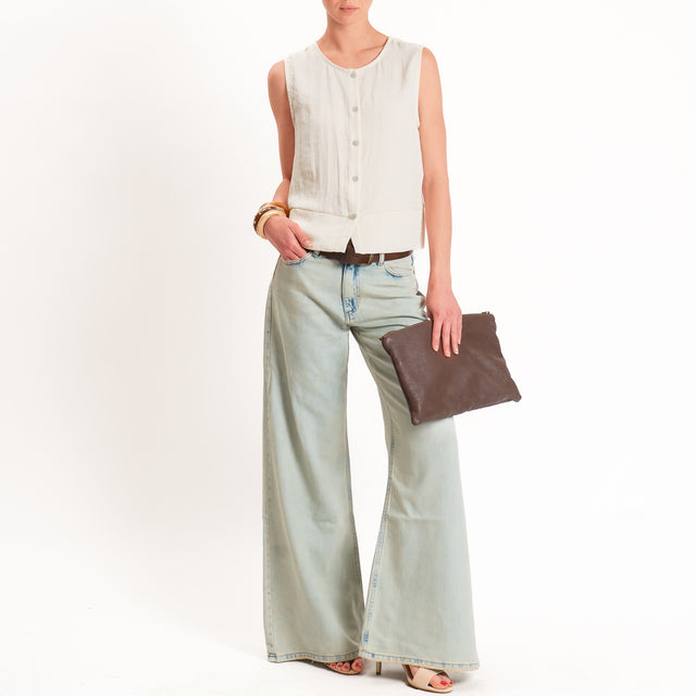 Zeroassoluto-Camicia smanicata CLAMY viscosa jacquard - burro