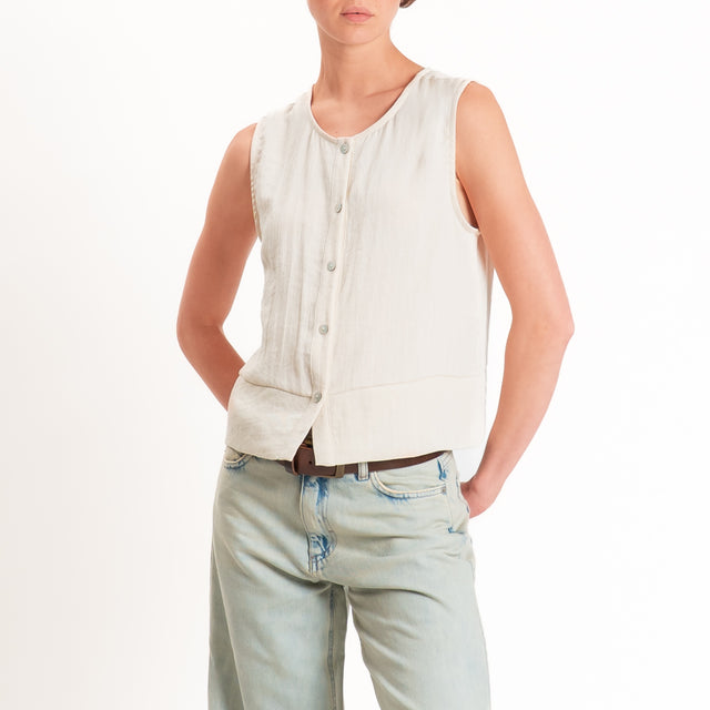Zeroassoluto-Camicia smanicata CLAMY viscosa jacquard - burro