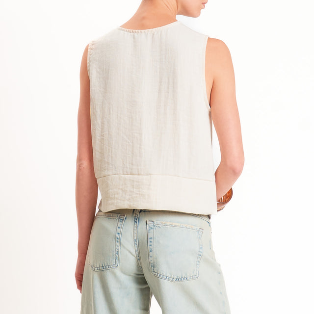 Zeroassoluto-Camicia smanicata CLAMY viscosa jacquard - burro