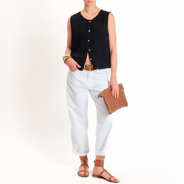 Zeroassoluto-Camicia smanicata CLAMY viscosa jacquard - nero