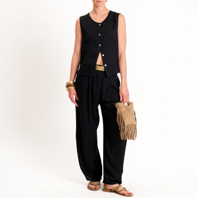 Zeroassoluto-Camicia smanicata CLAMY viscosa jacquard - nero