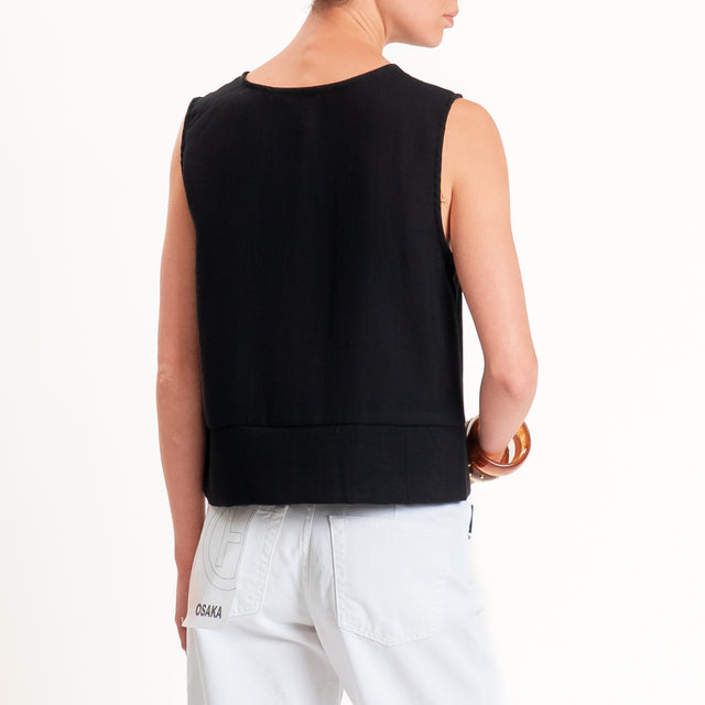 Zeroassoluto-Camicia smanicata CLAMY viscosa jacquard - nero