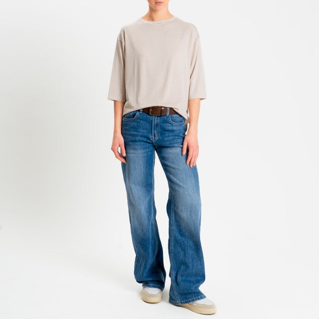 Zeroassoluto-T-shirt CLARY righe in jersey girocollo manica 3/4 - beige/latte