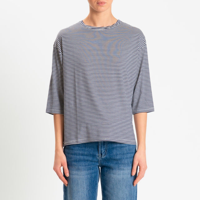 Zeroassoluto-T-shirt CLARY righe in jersey girocollo manica 3/4 - blu/latte