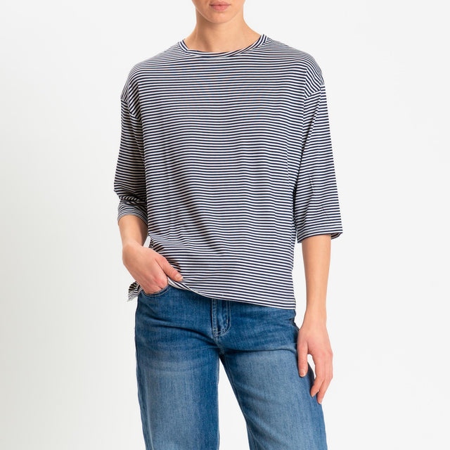 Zeroassoluto-T-shirt CLARY righe in jersey girocollo manica 3/4 - blu/latte