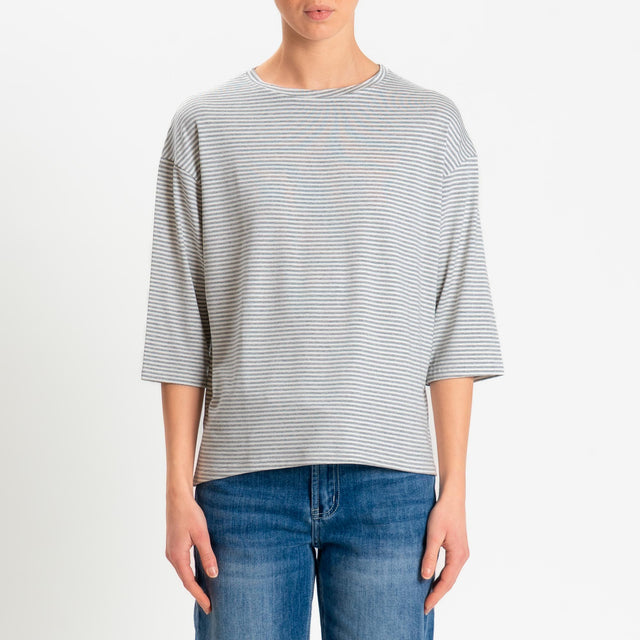 Zeroassoluto-T-shirt CLARY righe in jersey girocollo manica 3/4 - grigio melange/latte