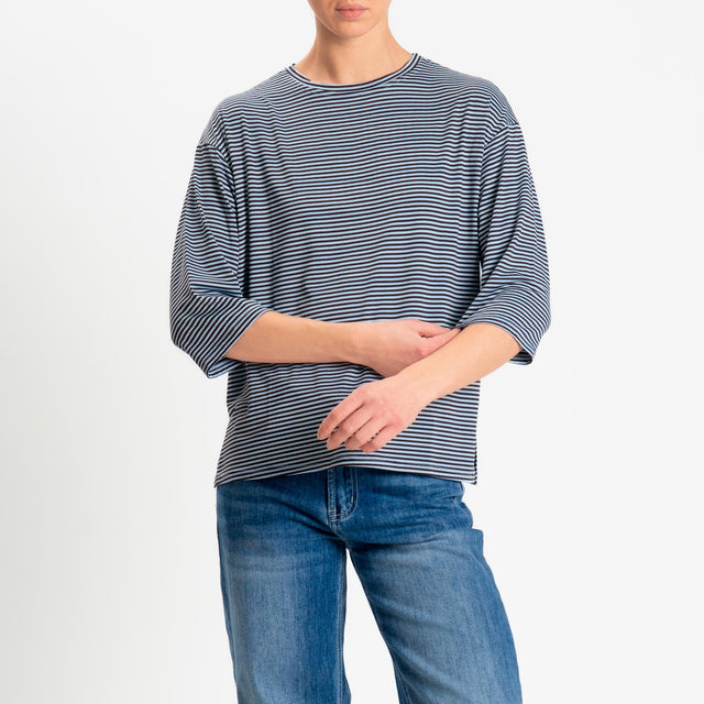 Zeroassoluto-T-shirt CLARY righe in jersey girocollo manica 3/4 - moro/celeste