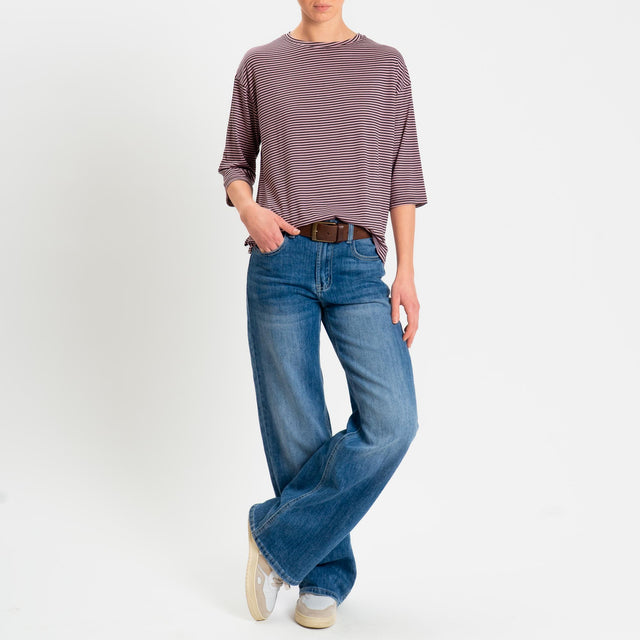 Zeroassoluto-T-shirt CLARY righe in jersey girocollo manica 3/4 - moro/rosa