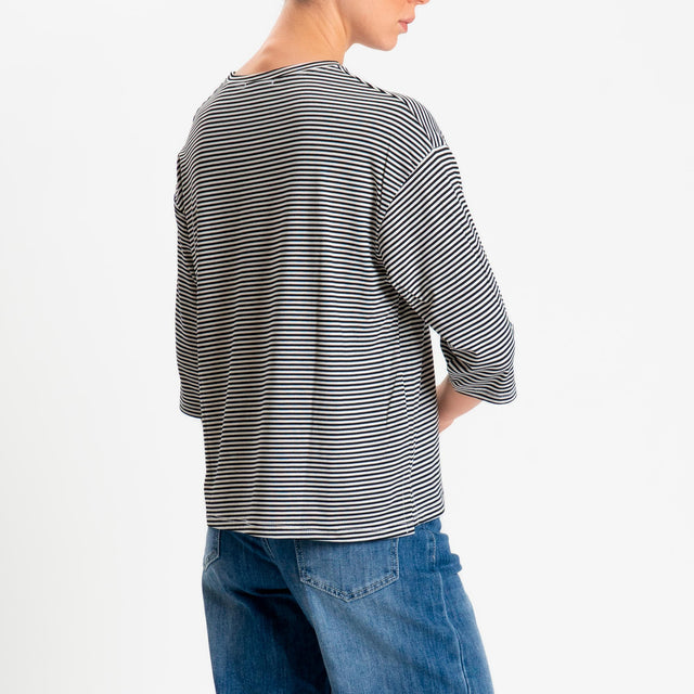 Zeroassoluto-T-shirt CLARY righe in jersey girocollo manica 3/4 - nero/latte