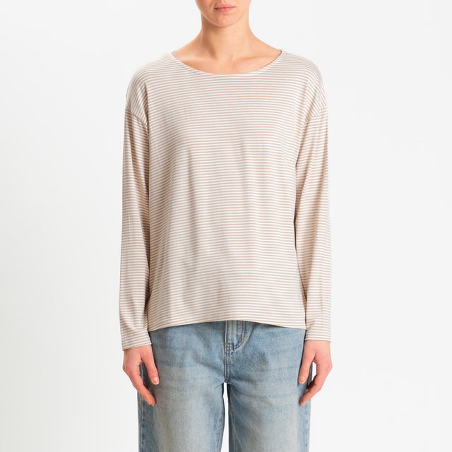 Zeroassoluto-T-shirt CLAUDE righe in jersey di vicosa elasticizzato - beige/latte