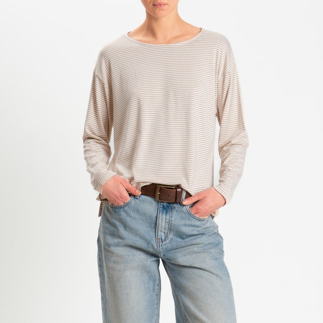 Zeroassoluto-T-shirt CLAUDE righe in jersey di vicosa elasticizzato - beige/latte