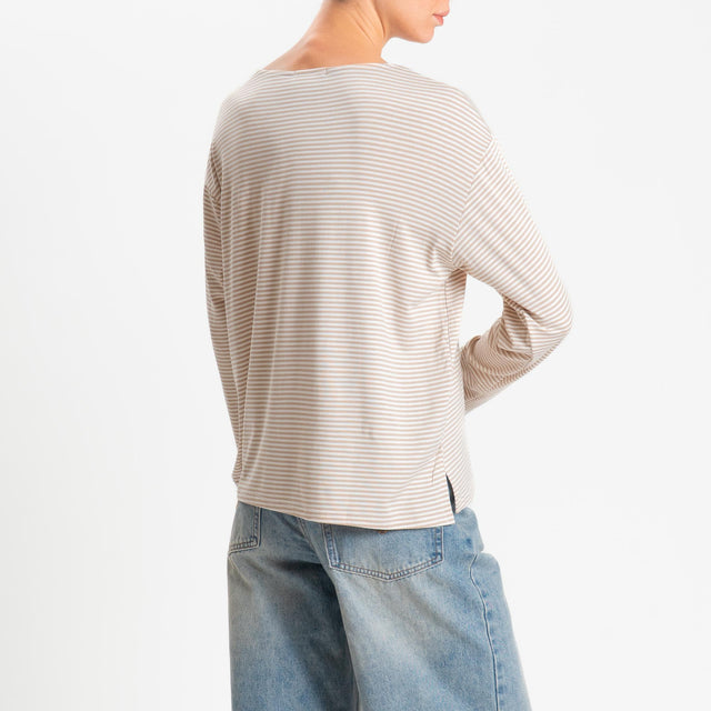 Zeroassoluto-T-shirt CLAUDE righe in jersey di vicosa elasticizzato - beige/latte