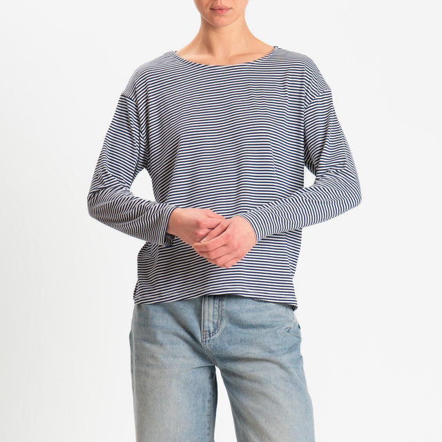 Zeroassoluto-T-shirt CLAUDE righe in jersey di vicosa elasticizzato - blu/latte